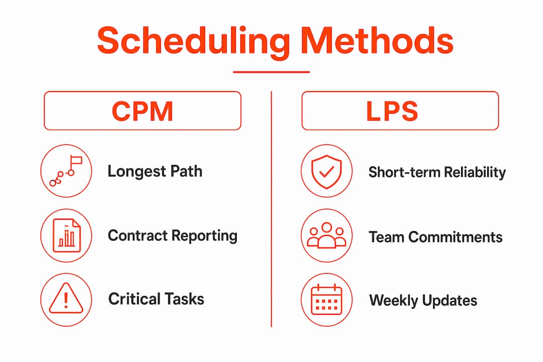 Infographic comparing CPM and LPS scheduling methods
