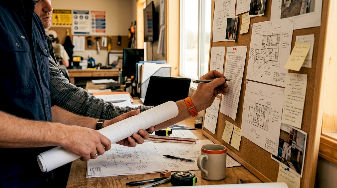 Hands managing residential project checklist