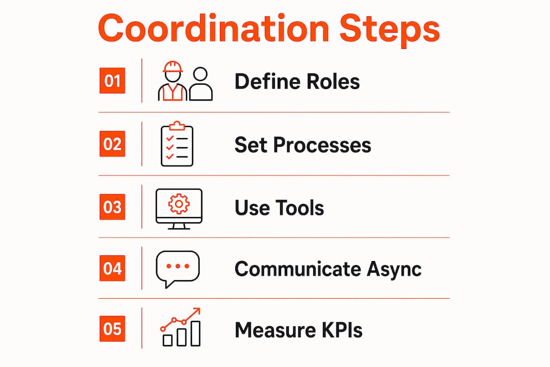 Infographic illustrating construction team coordination steps