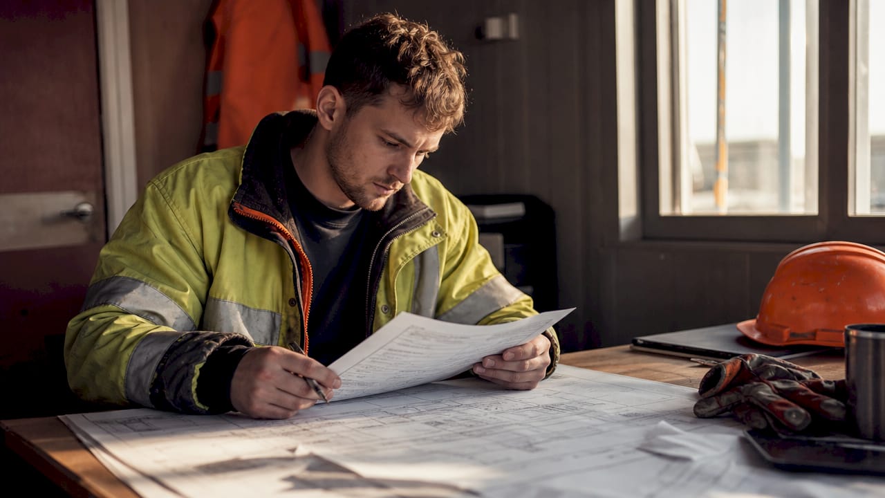 Hands holding construction onboarding checklist form