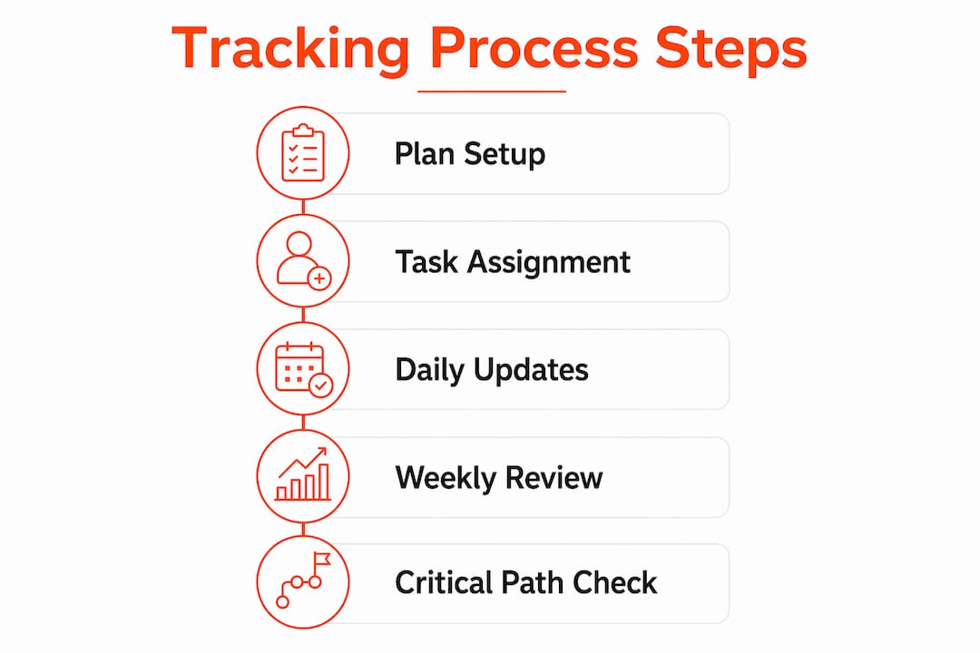 Infographic showing construction tracking process steps
