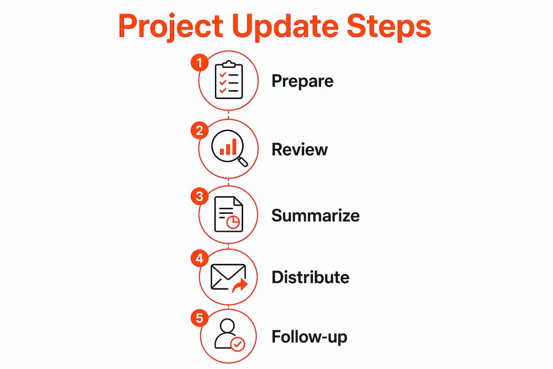 Infographic detailing steps in project update reporting