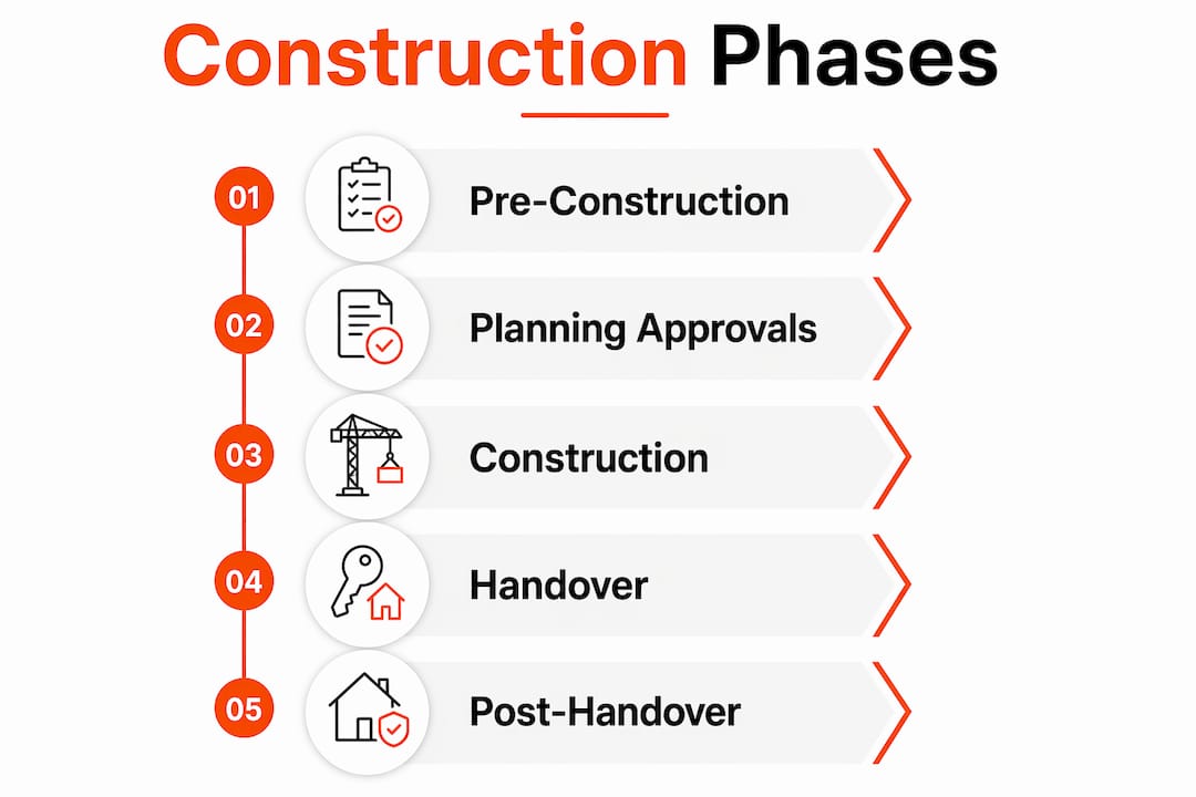 Infographic illustrating key construction management phases