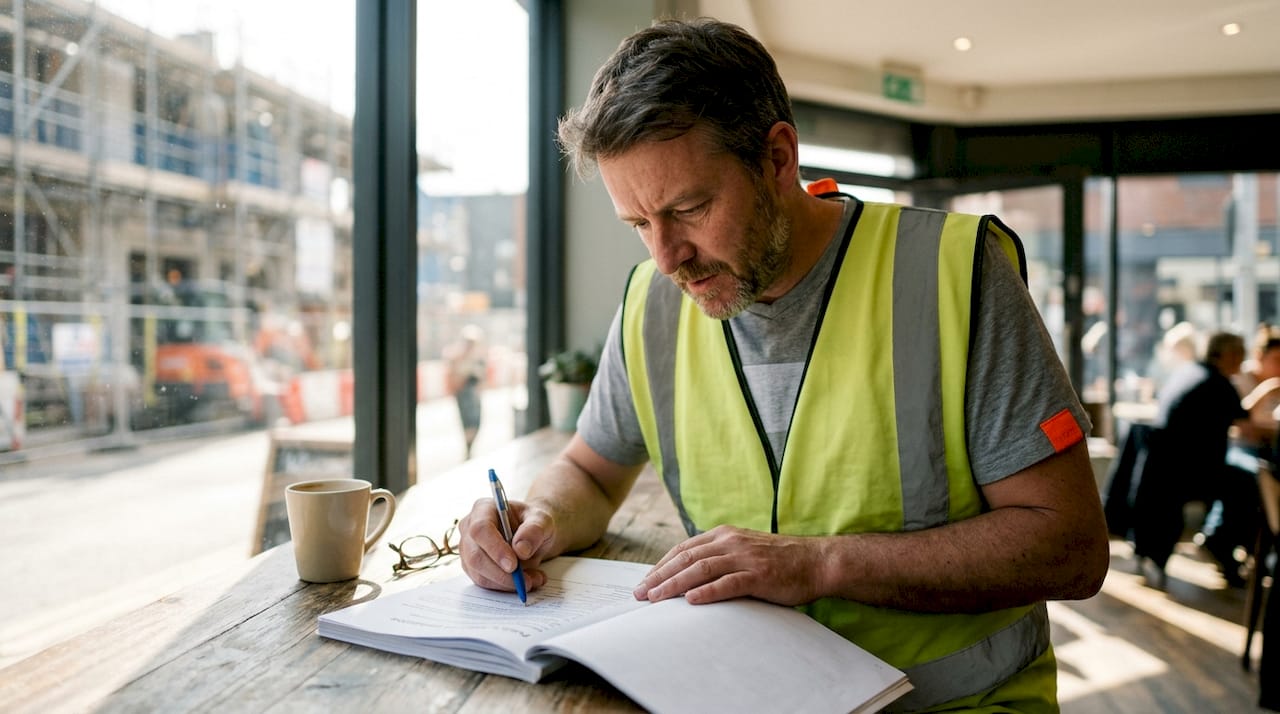 Construction manager reviewing project lead documents