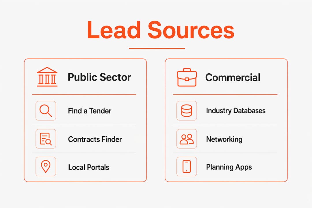 Infographic comparing public and commercial construction lead sources