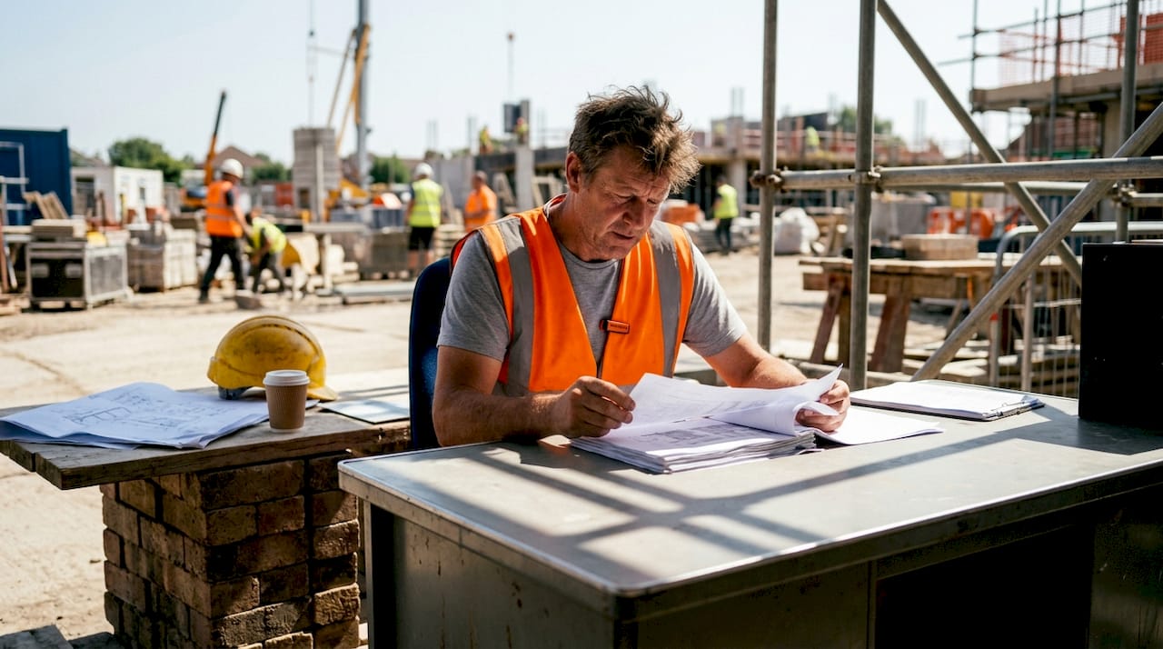 Contractor reviewing construction claim documents