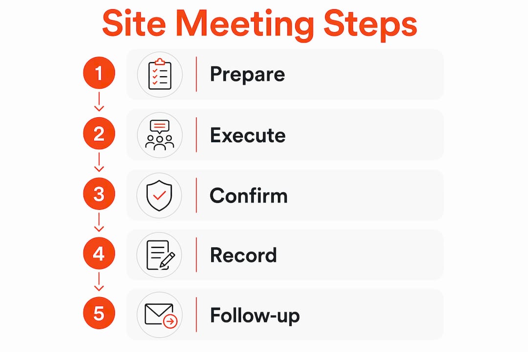Infographic illustrating site meeting process steps