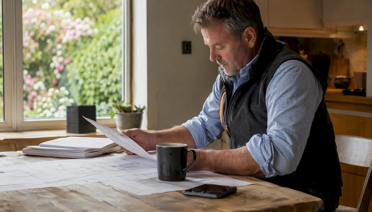 Builder reviewing residential construction leads