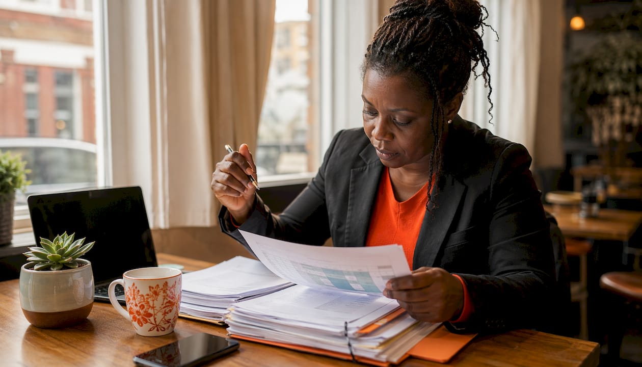 Planner reviewing construction schedules and contracts
