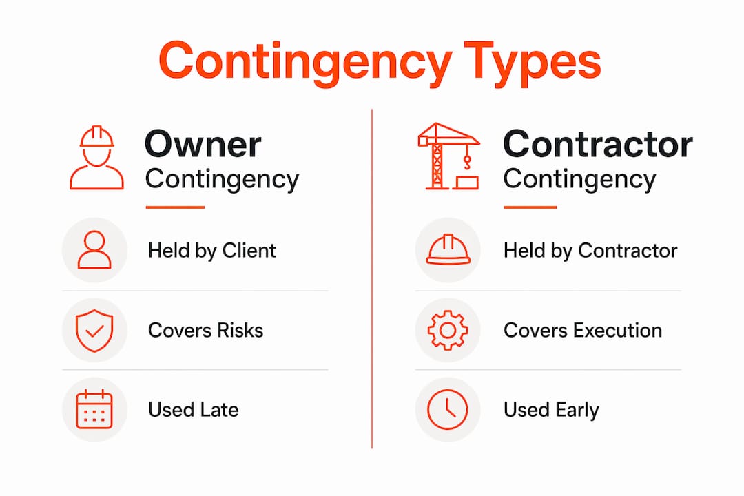 Infographic showing construction contingency types comparison