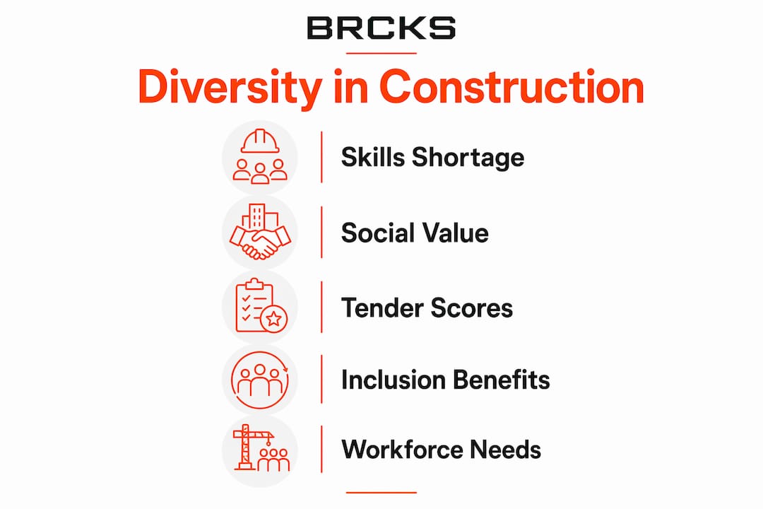 Infographic depicting diversity and inclusion steps in construction HR