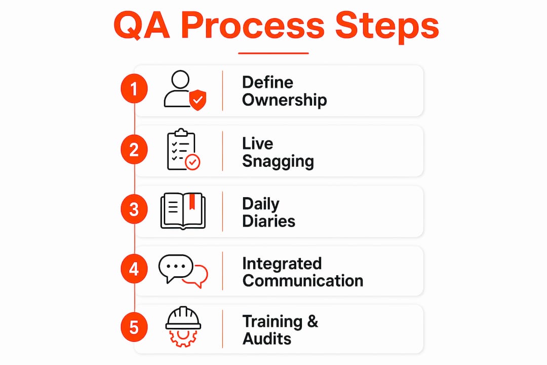 Infographic illustrating five key QA process steps