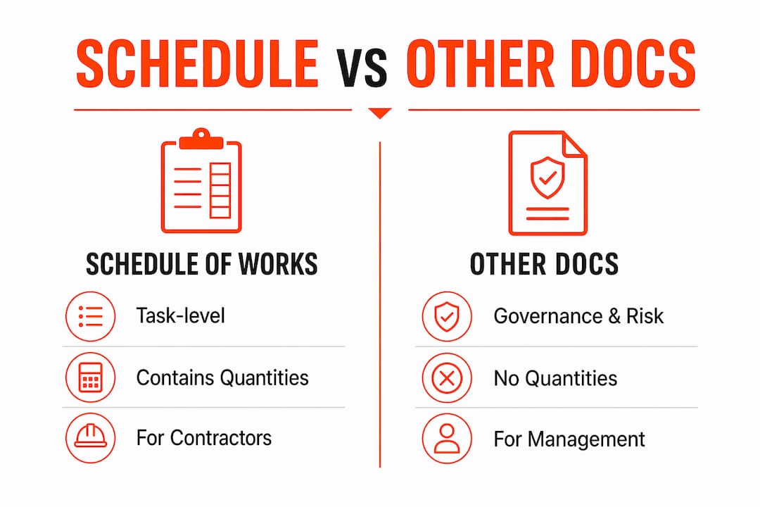 Infographic comparing schedule of works with other documents