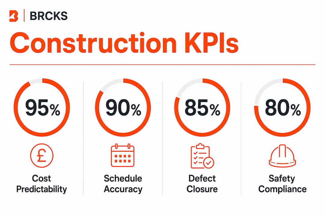Infographic with key construction KPI statistics and labels