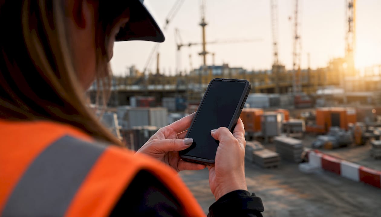 Supervisor testing app offline on phone at site