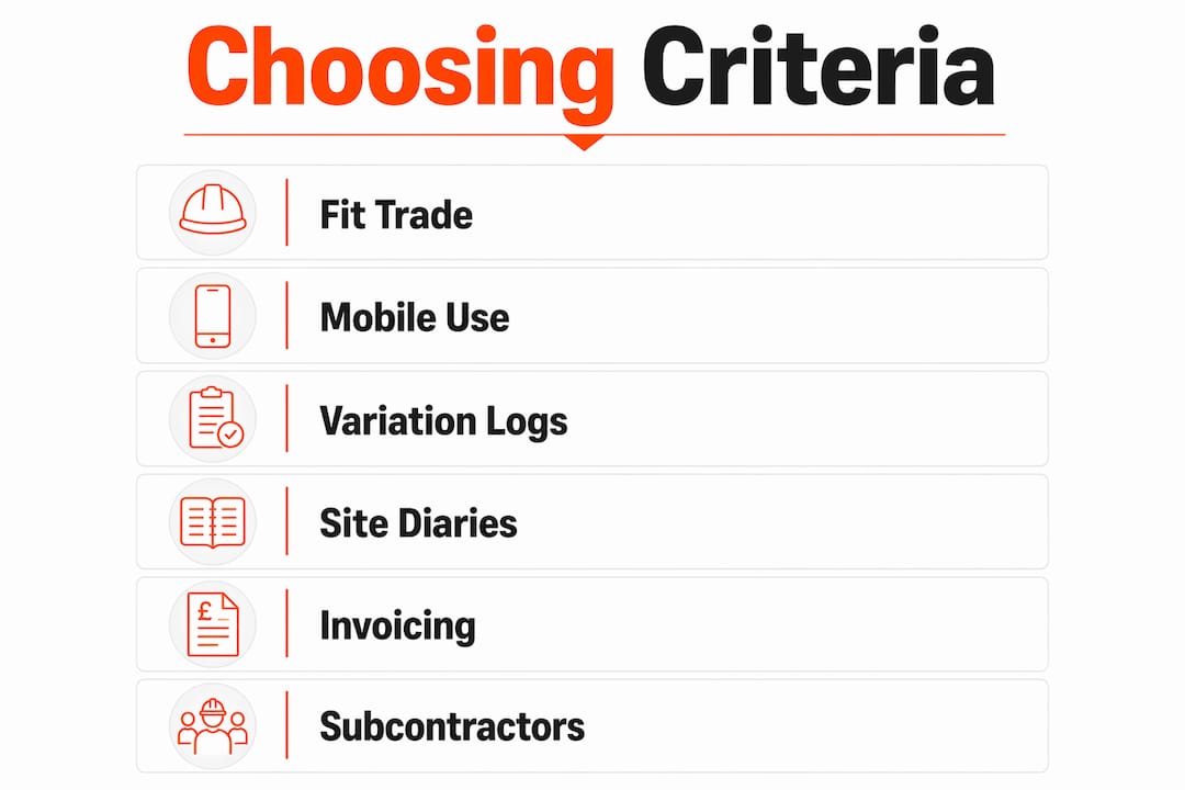 Infographic showing steps to choose job management app for trades