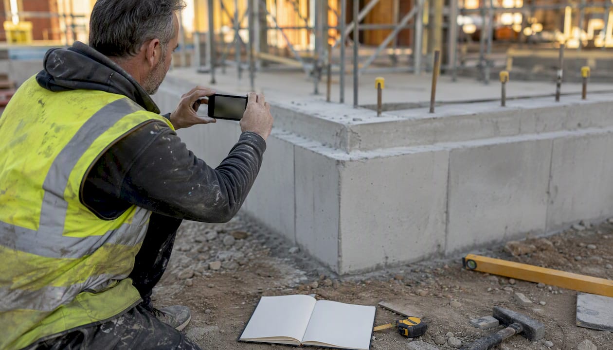 Hands gathering evidence at construction site