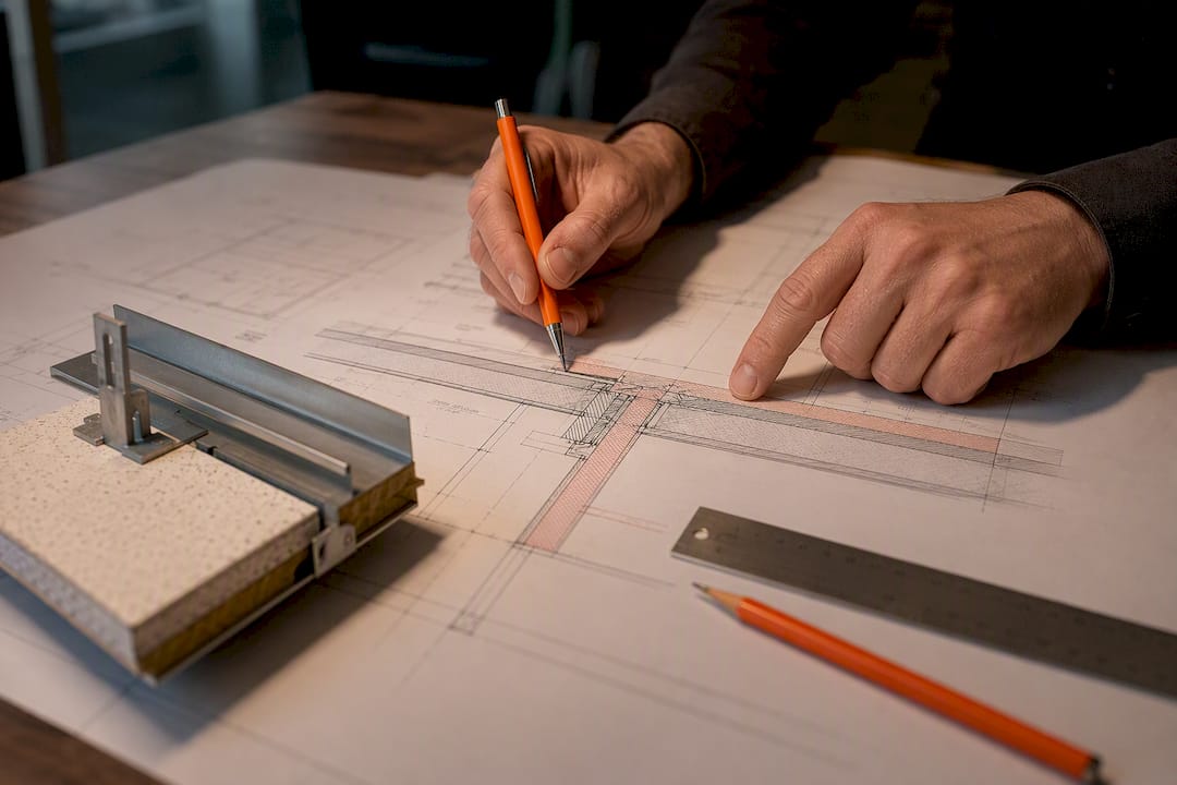 Hands reviewing a construction drawing clash