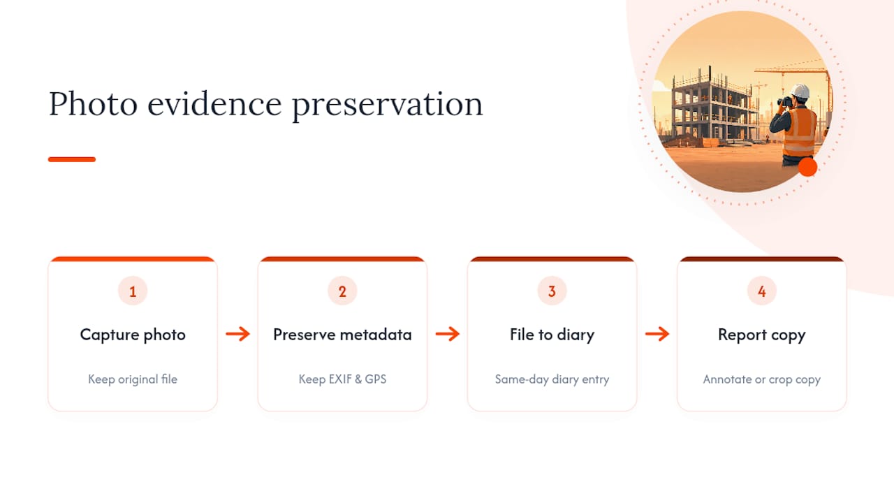 Construction photo evidence preservation process