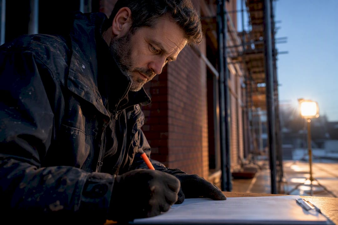 Site manager completing a construction diary