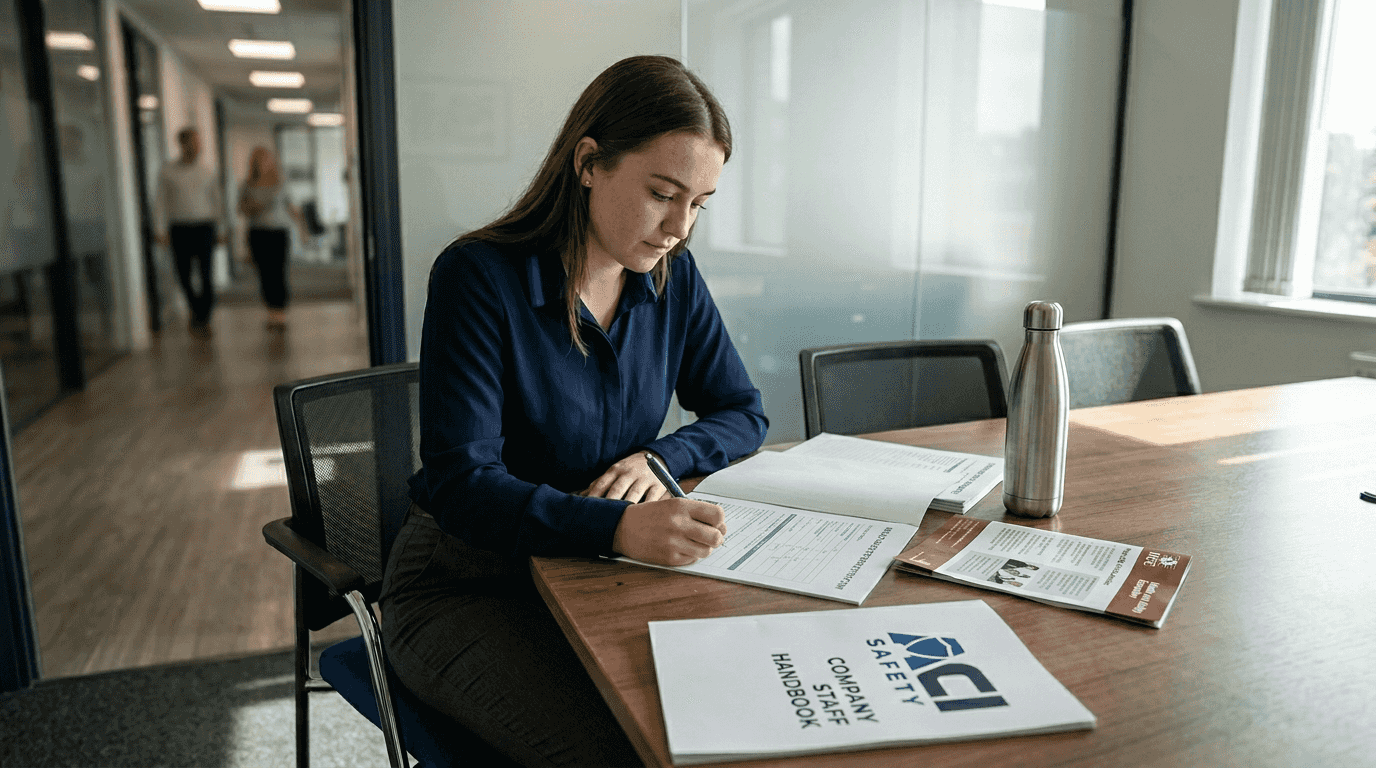 Employee completing safety induction paperwork