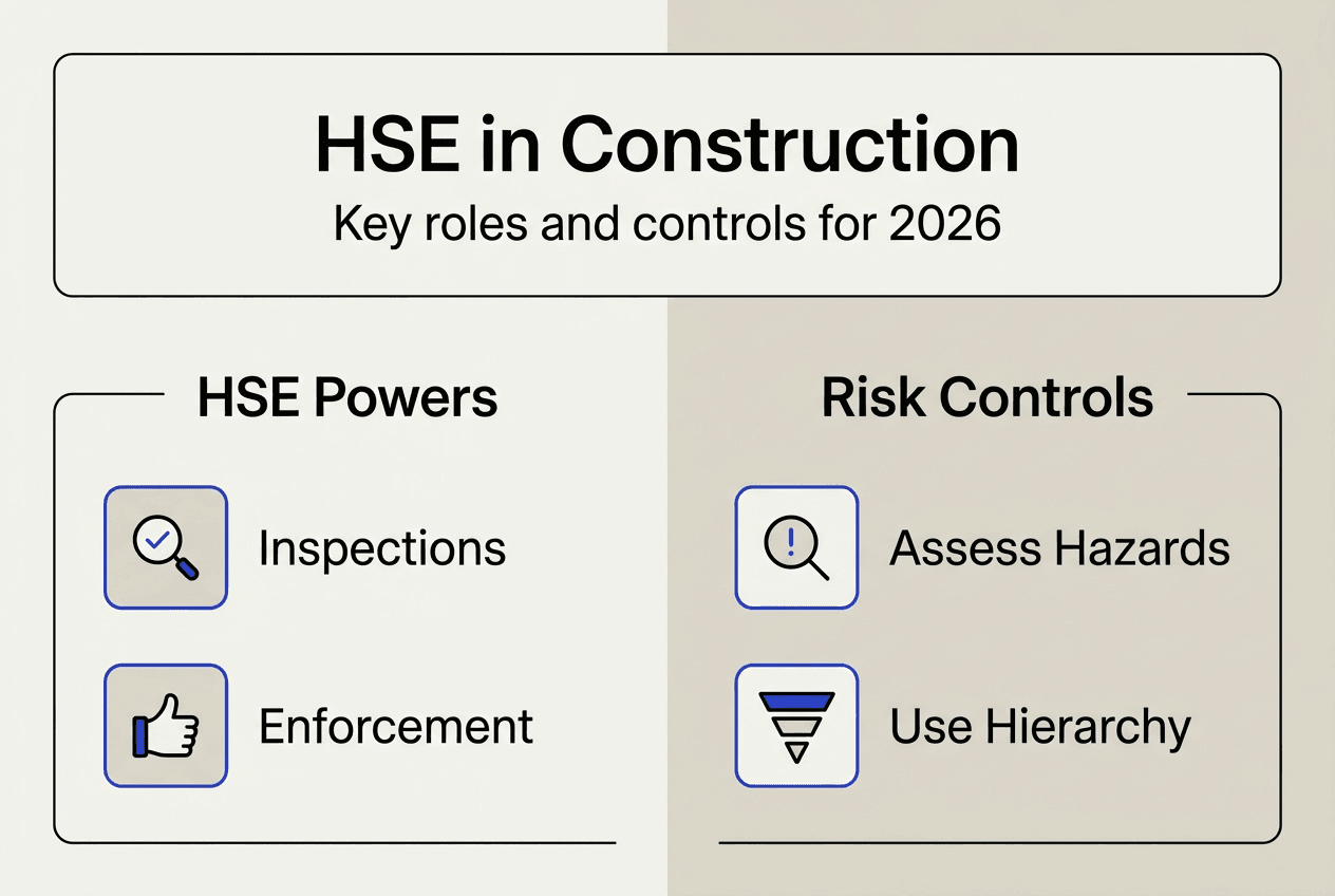 Infographic showing HSE roles and risk controls UK