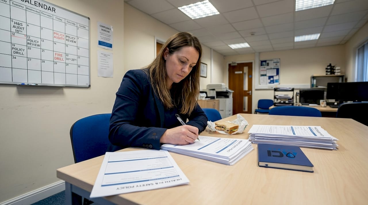 Manager preparing health safety documentation