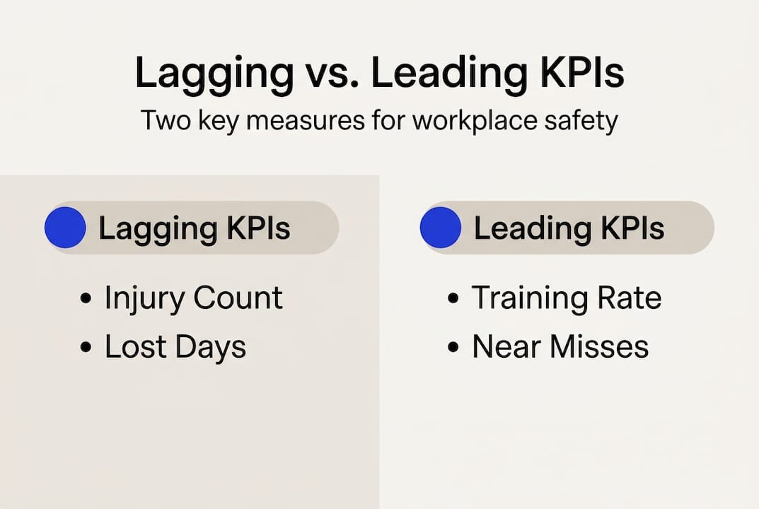Infographic showing lagging and leading KPI types