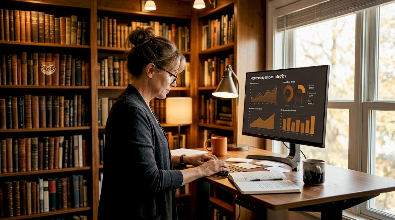Coordinator reviewing mentorship impact dashboard