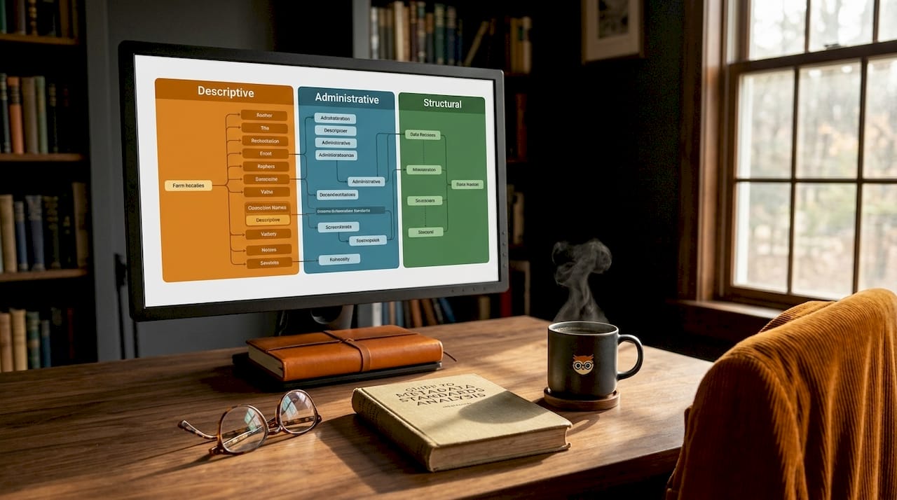 Metadata types schema on library computer screen