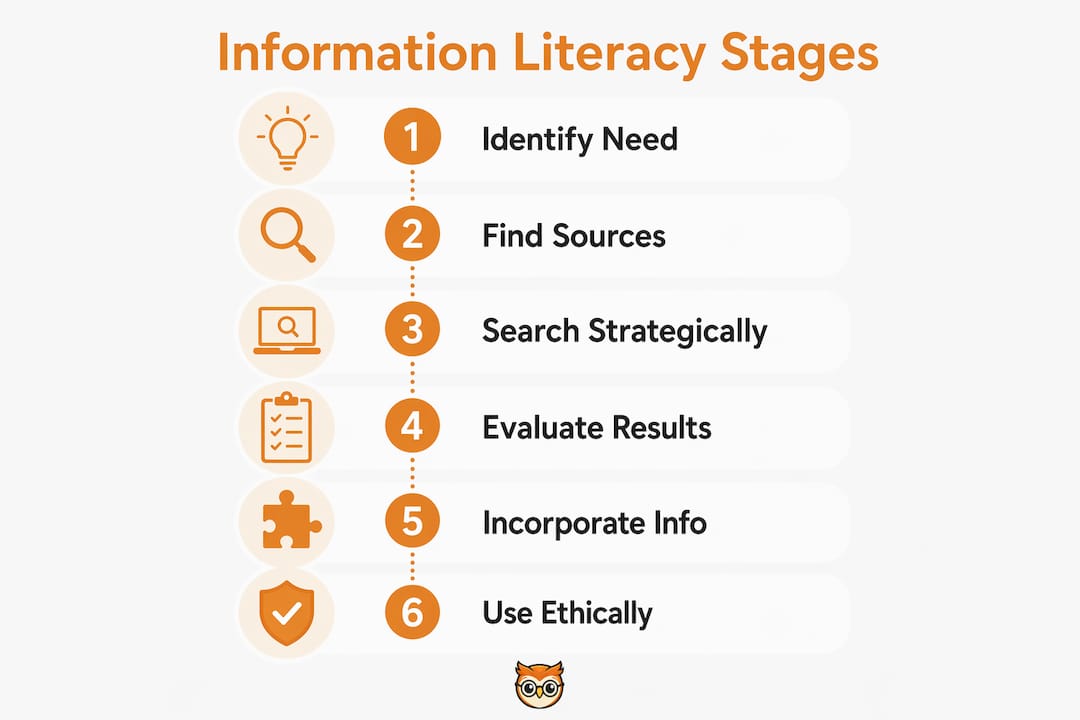 Infographic illustrating stages of information literacy process