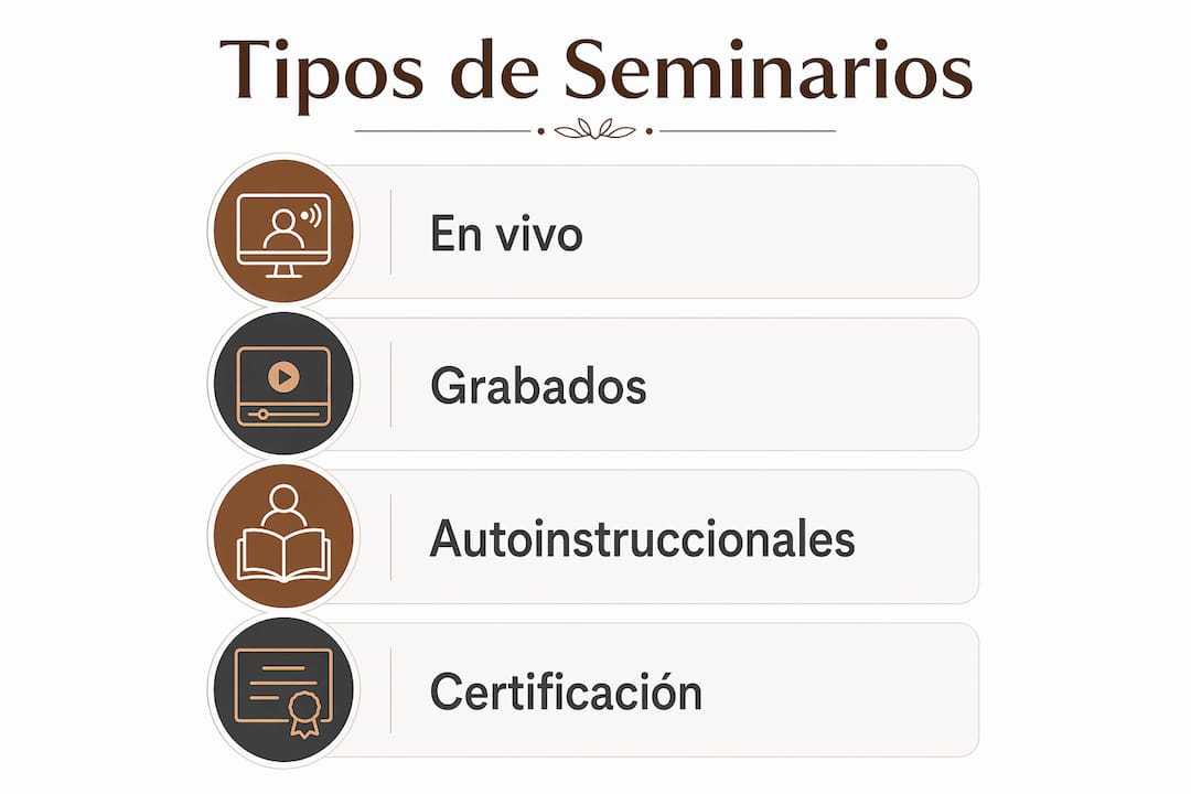 Infografía con diferentes formatos de seminarios online presentada en un diseño vertical