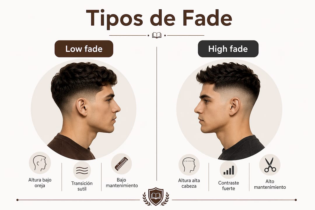 Infografía que muestra las diferencias entre los distintos tipos de fade y sus principales características