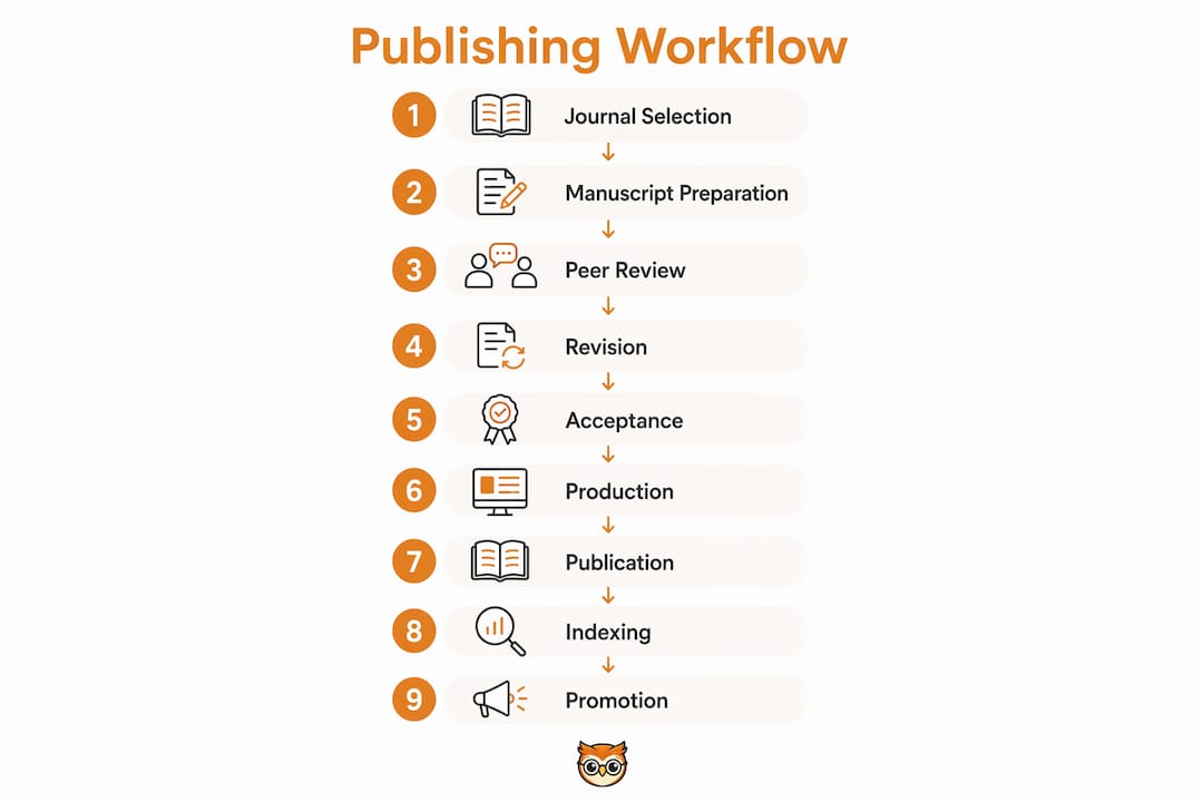Infographic showing key stages in academic publishing workflow