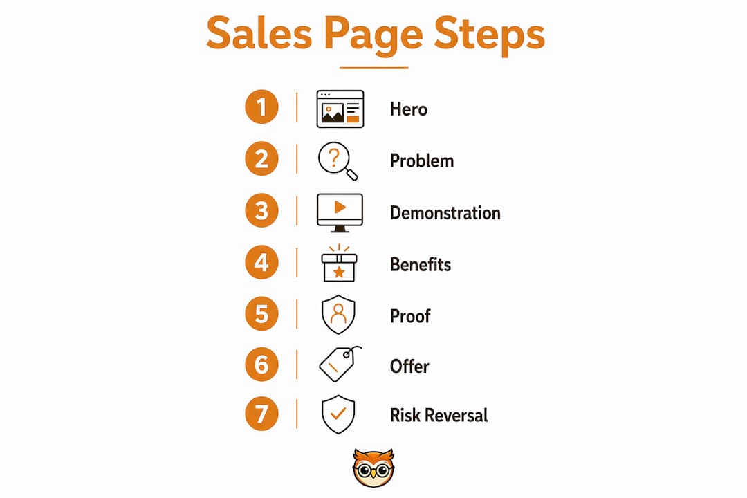 Infographic showing sales page stages for UK creators