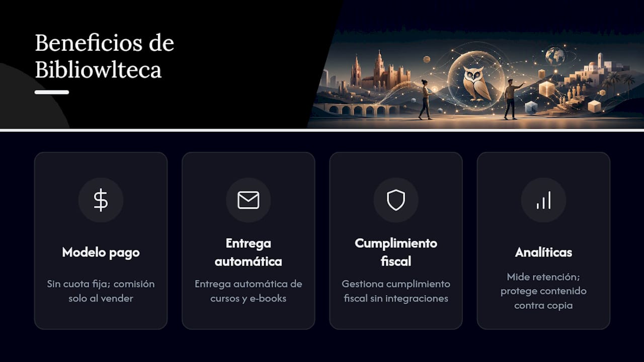 Bibliowlteca: vende tus productos digitales sin complicaciones técnicas — overview diagram