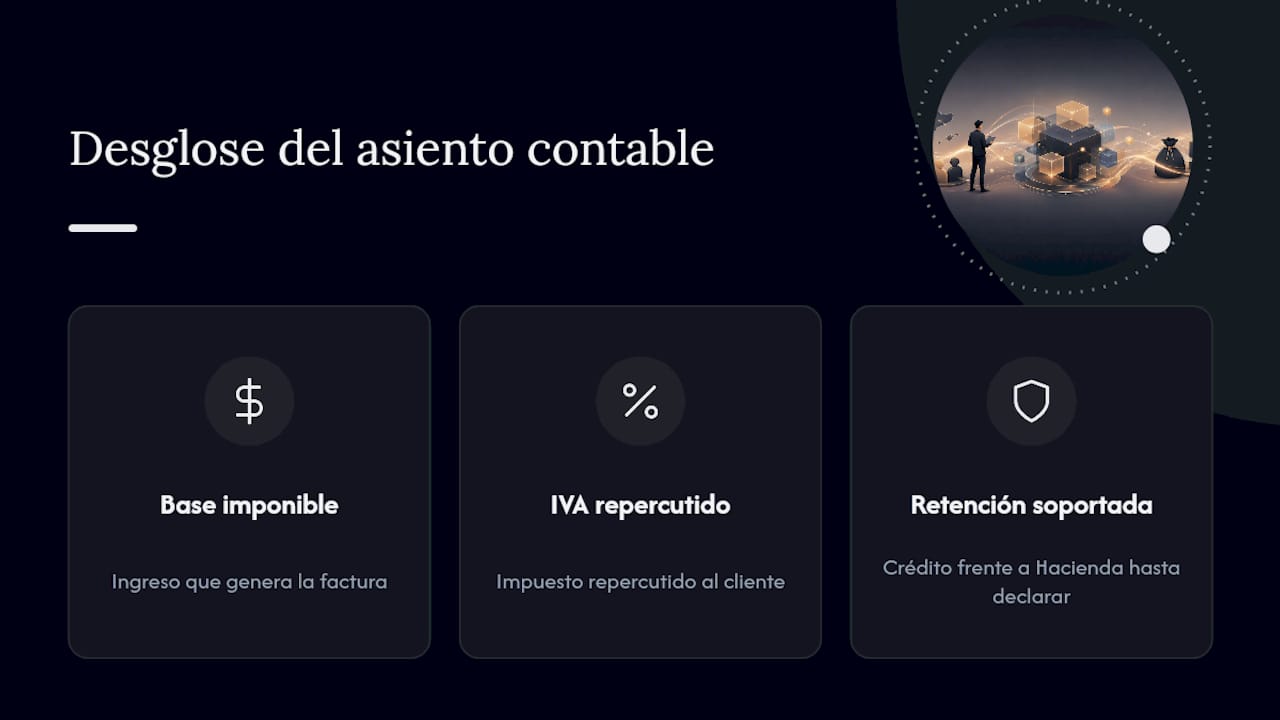Detalle contable de factura con retención