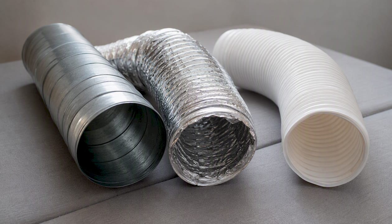 Three dryer vent duct types side by side