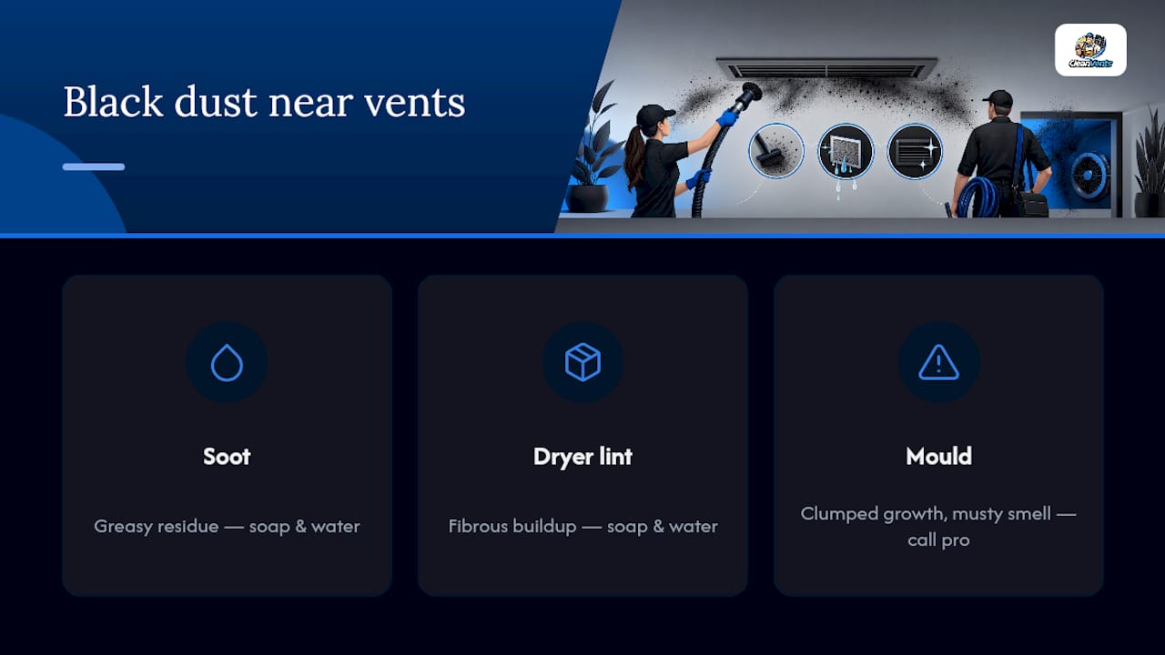 Diagram classifying types of black dust around vents