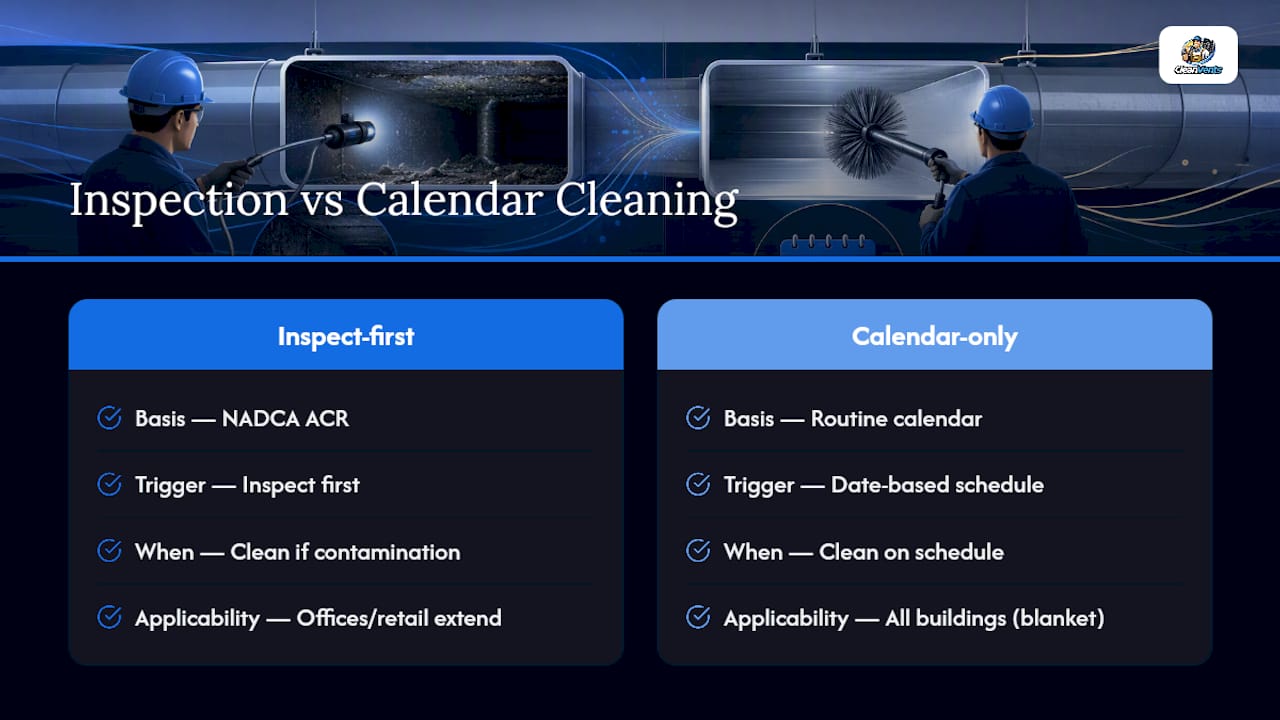 Inspection-driven commercial duct cleaning decision path