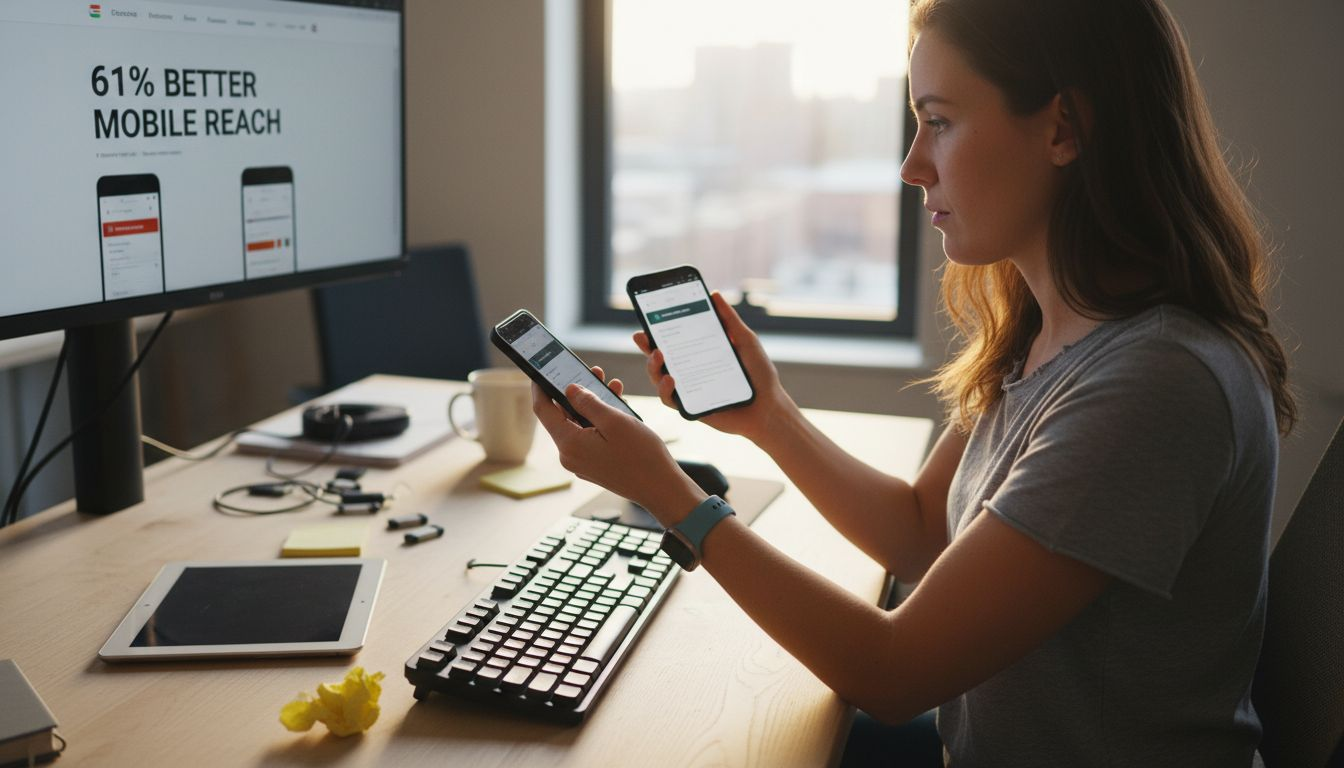 Developer testing mobile responsive website layout