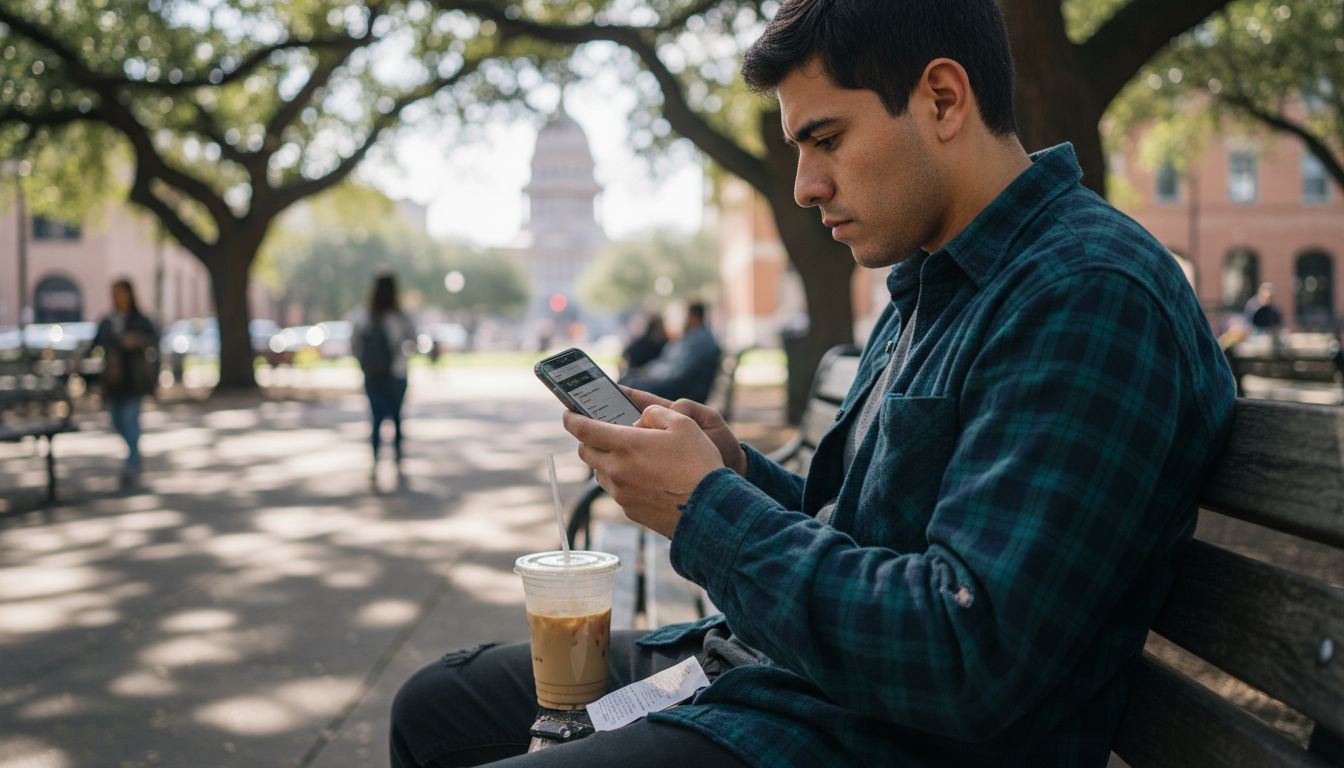 Browsing mobile responsive website in outdoor setting