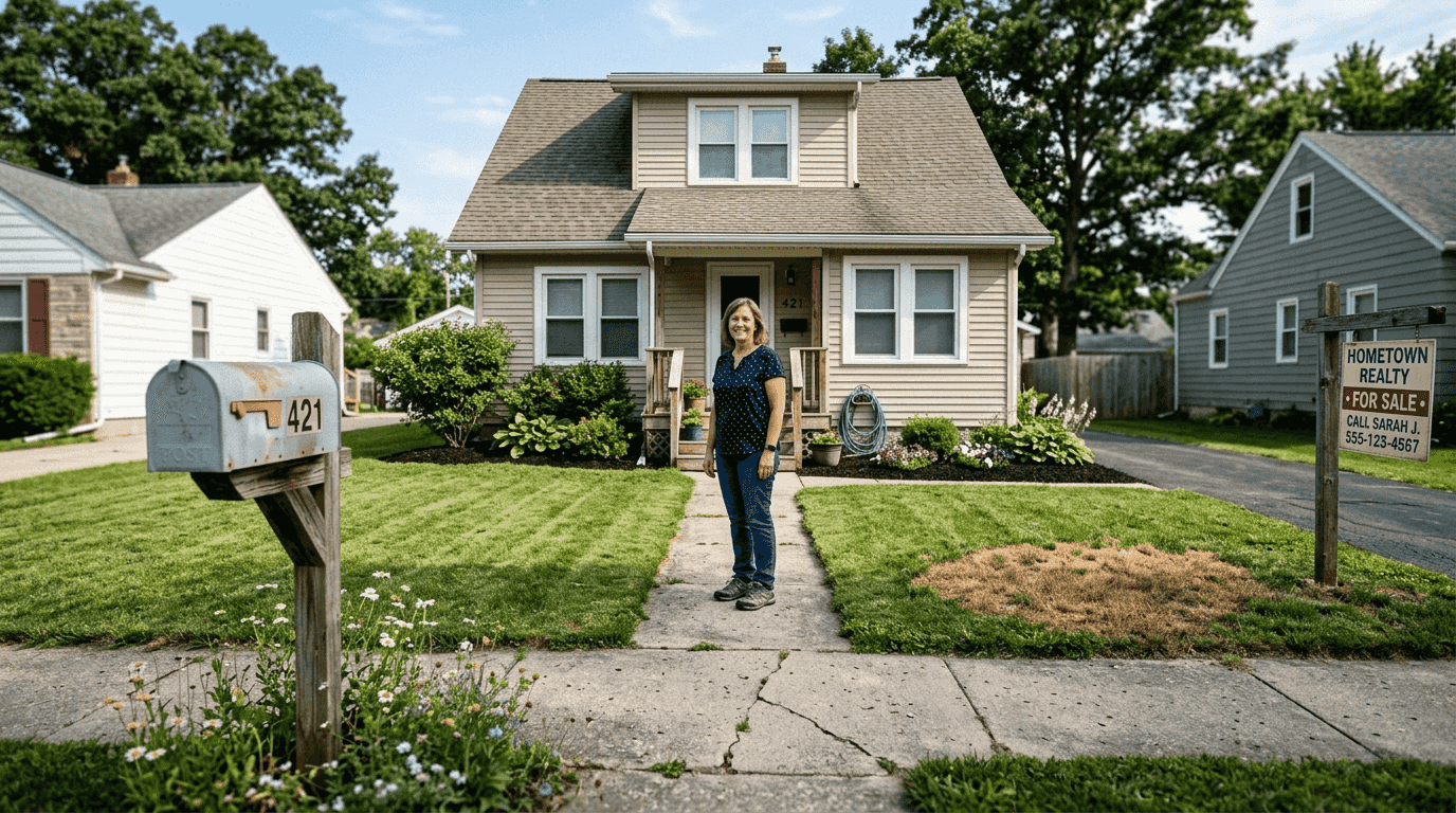 Homeowner with well-kept lawn and house
