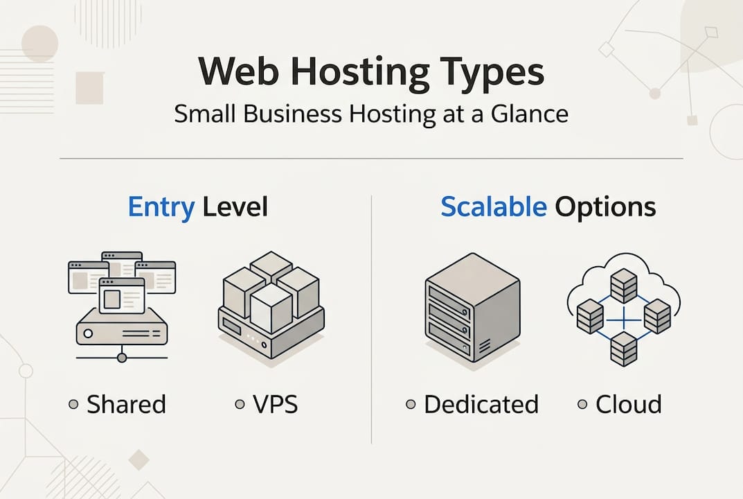 Infographic comparing web hosting types