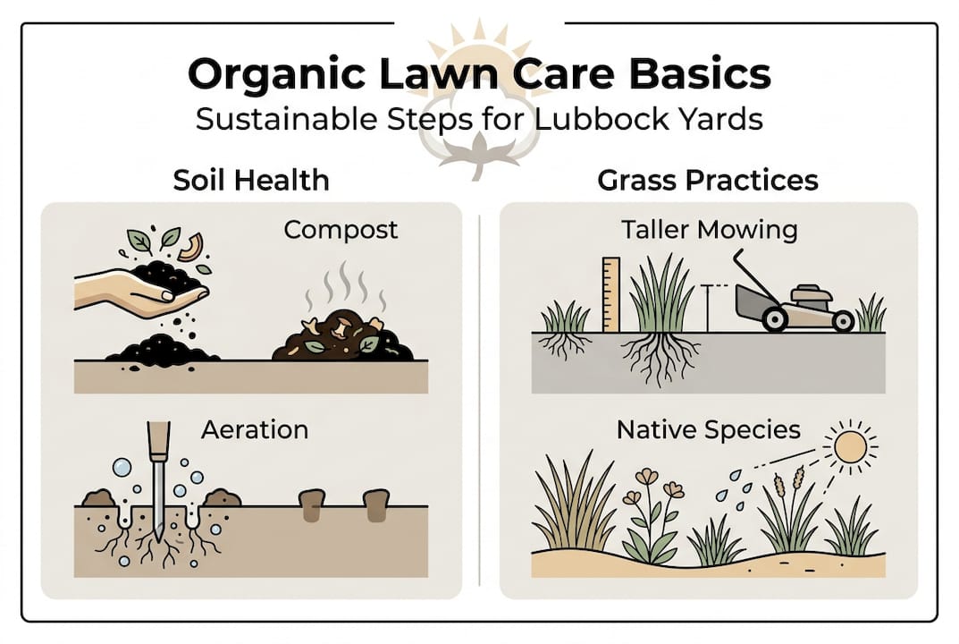 Infographic showing basics of organic lawn care