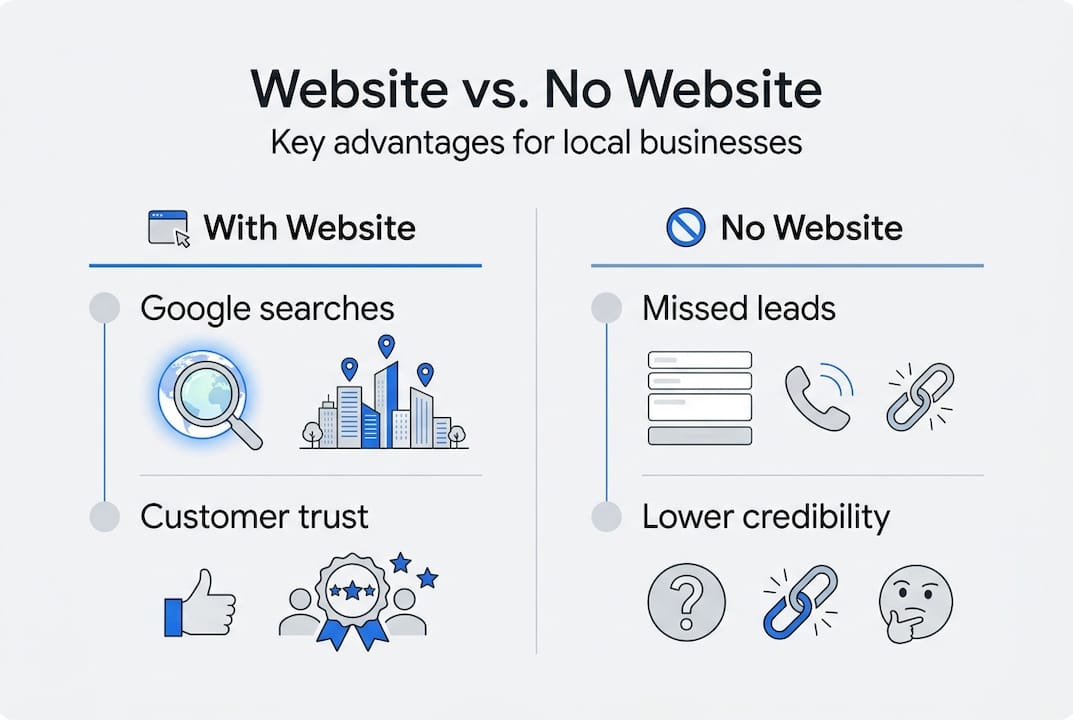 Infographic comparing website and no website benefits