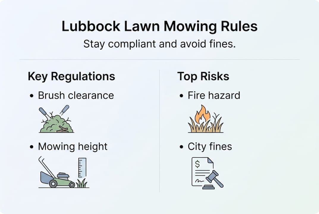 Infographic on Lubbock lawn mowing rules and risks