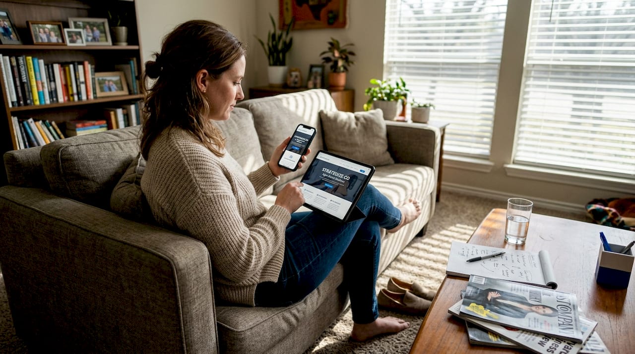 User viewing responsive site on tablet and phone