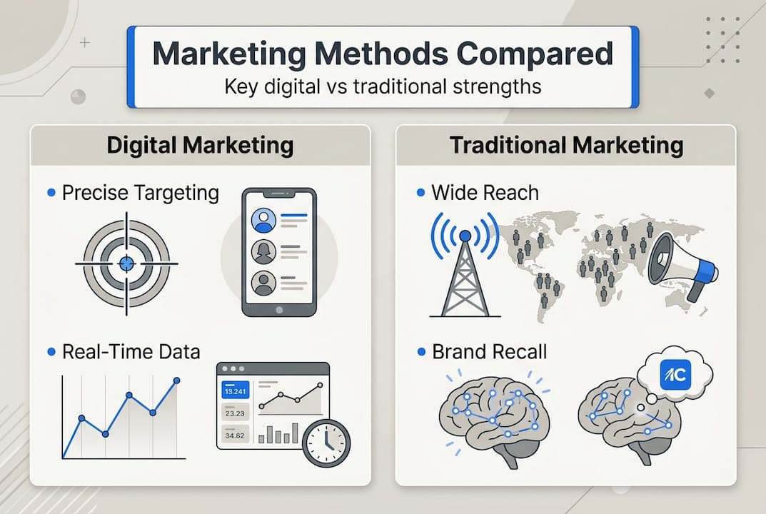 Infographic comparing digital and traditional marketing
