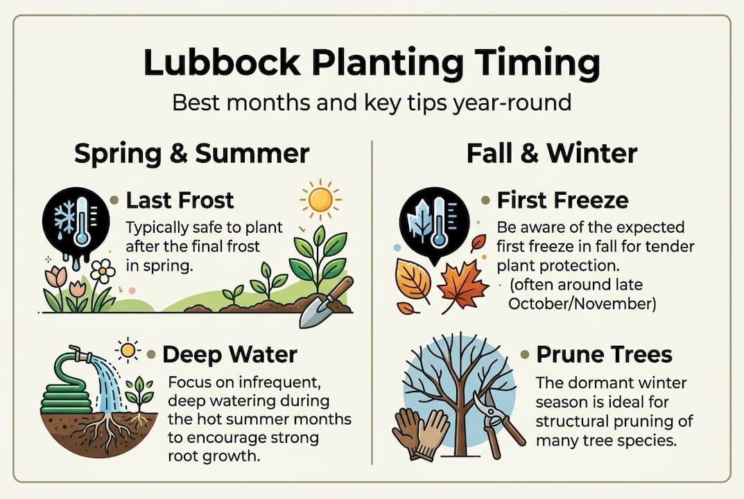 Infographic of Lubbock seasonal planting key dates